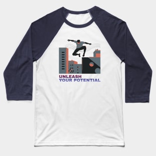 Parkour Potential Unleashed - Aesthetic Guy Doing Parkour Illustration Baseball T-Shirt